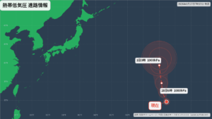 熱帯低気圧 台風へ発達の見込み｜最新の位置と進路予報(8月27日) 進路図(広域)