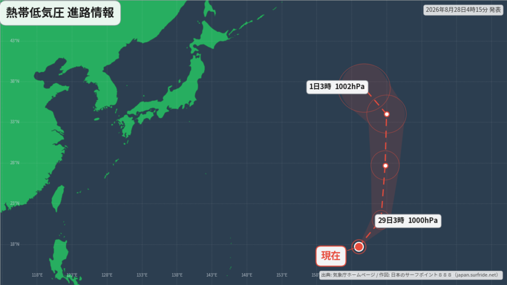 熱帯低気圧発生|現在地と今後の見通し 進路図(広域)